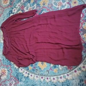 La causa Sheer Burgundy Peasant Dress S NWT